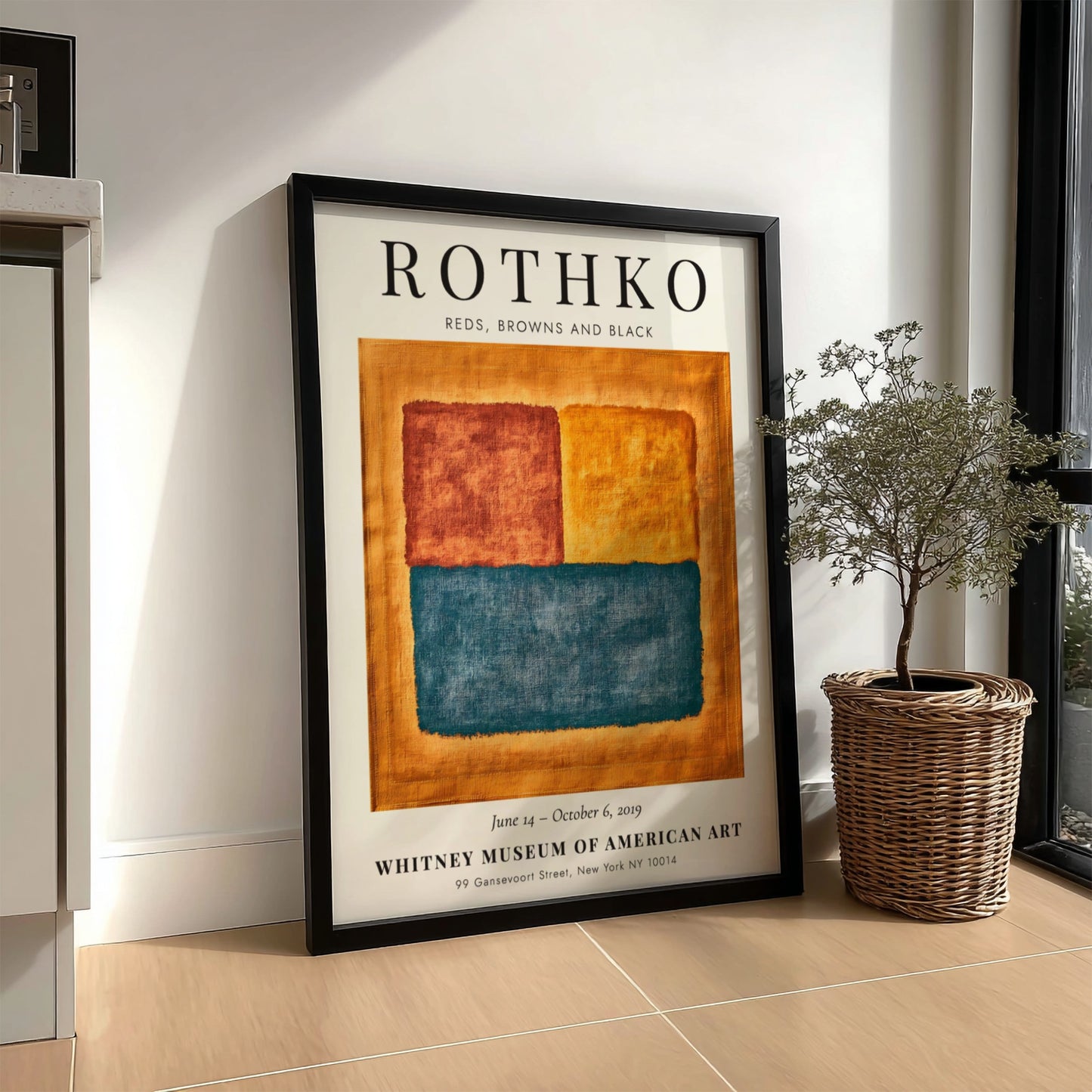 Wall art poster featuring the Rothko Reds Browns and Black exhibition design with blocks