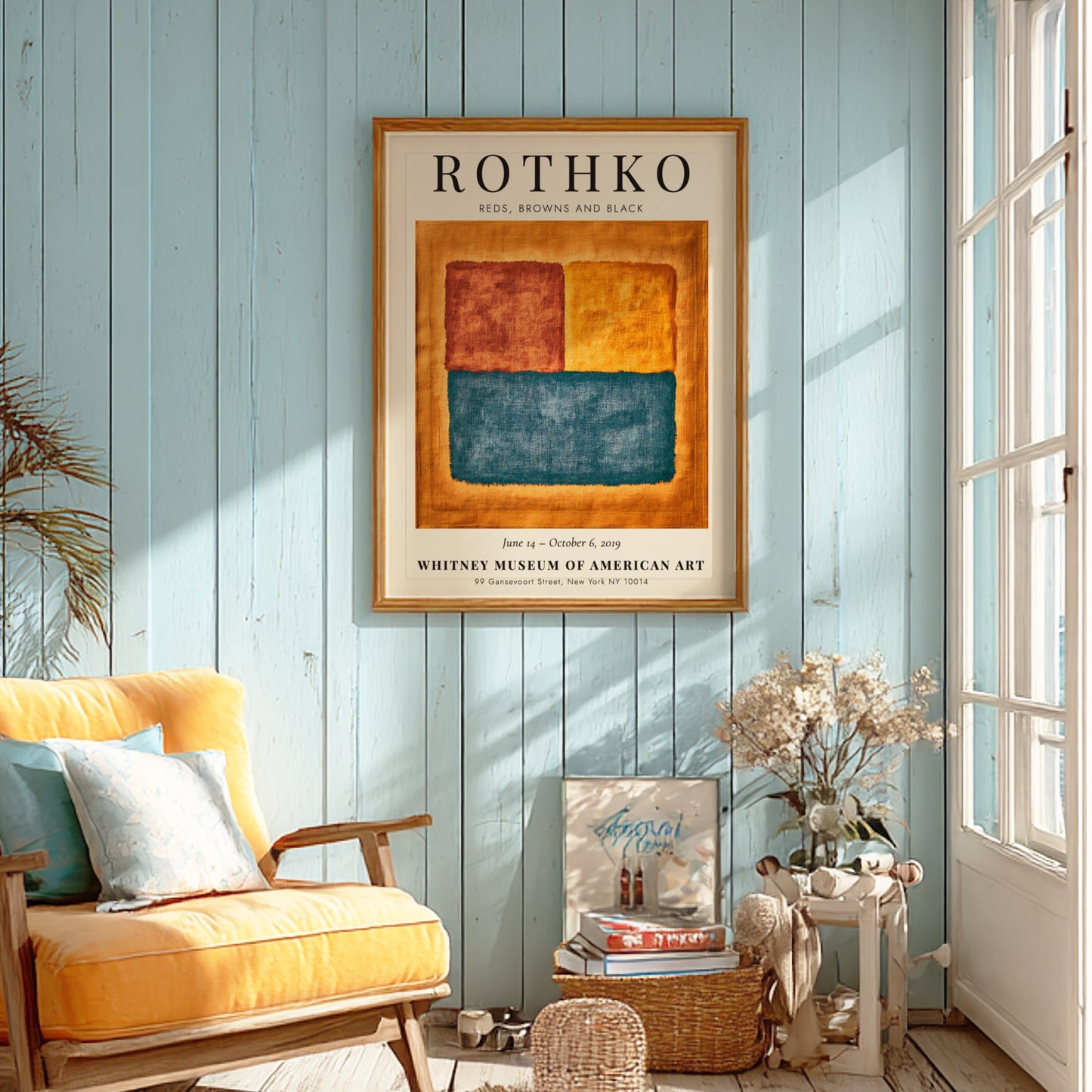 Wall art poster featuring the Rothko Reds Browns and Black exhibition design with blocks