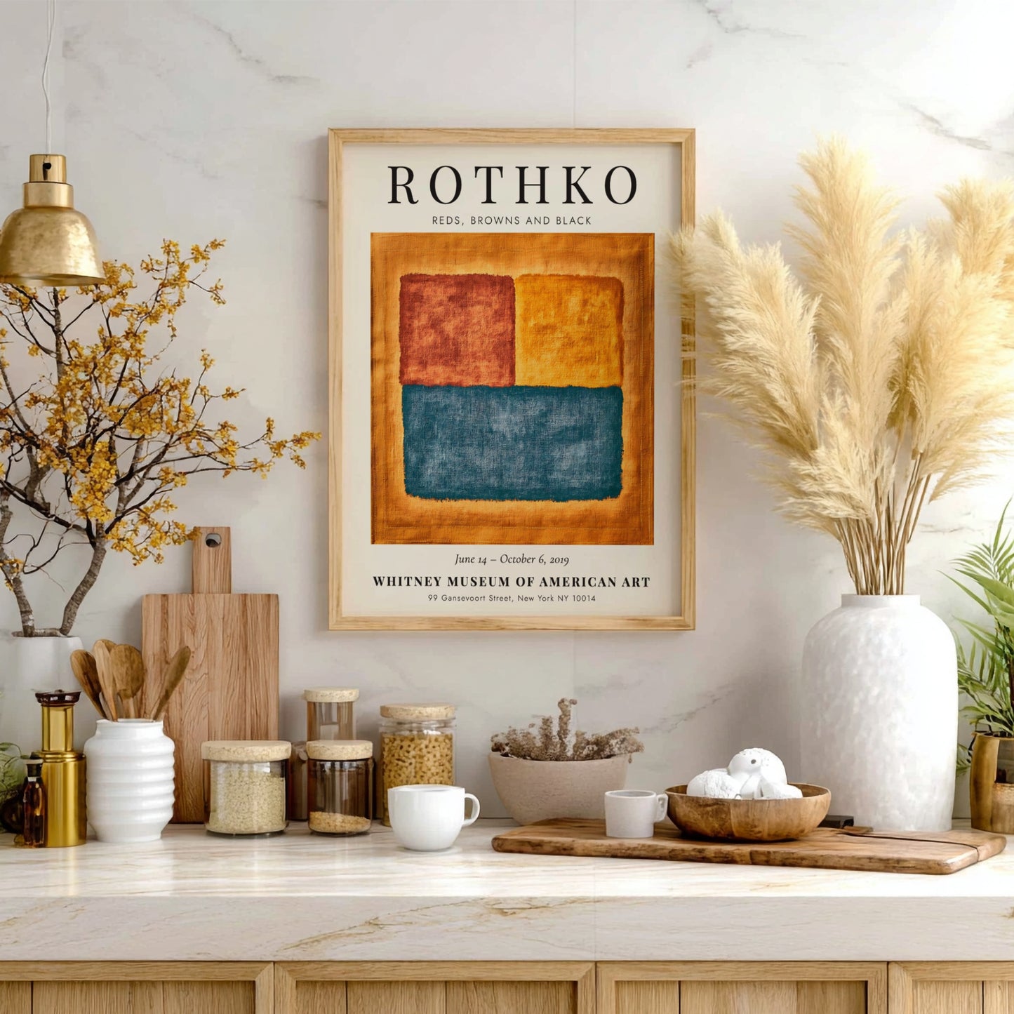Wall art poster featuring the Rothko Reds Browns and Black exhibition design with blocks