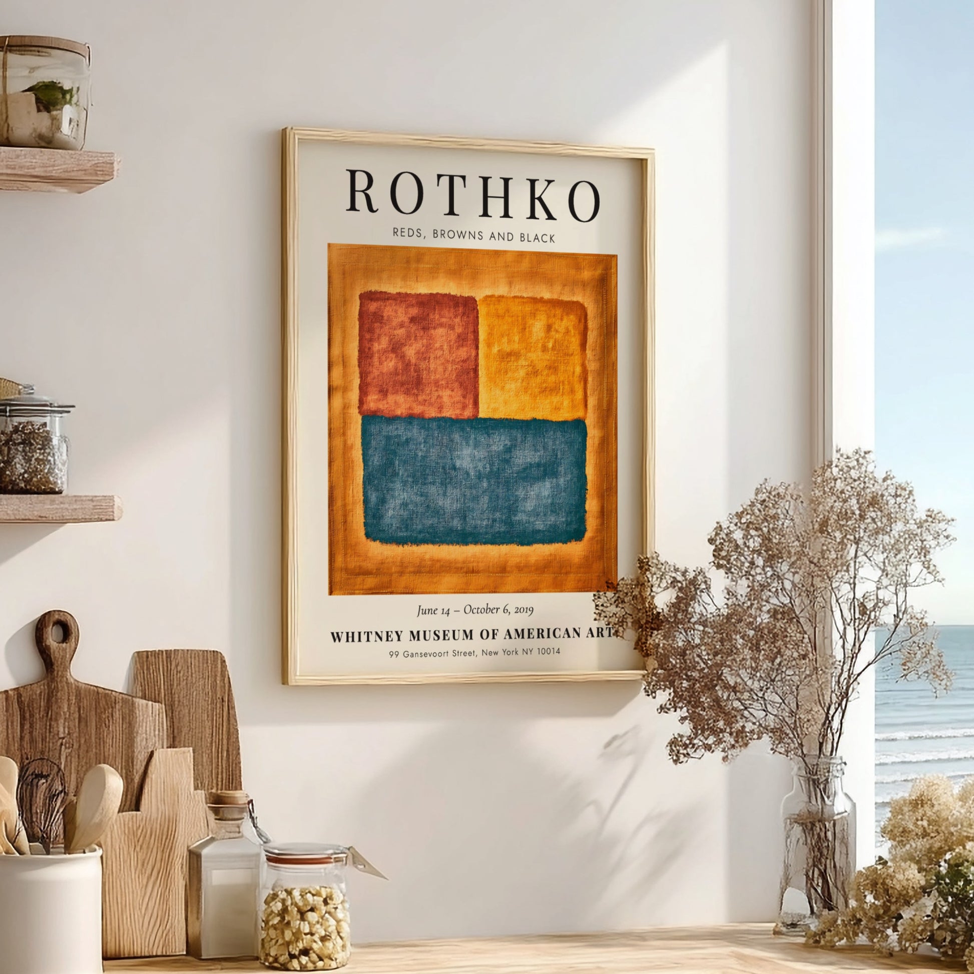 Wall art poster featuring the Rothko Reds Browns and Black exhibition design with blocks