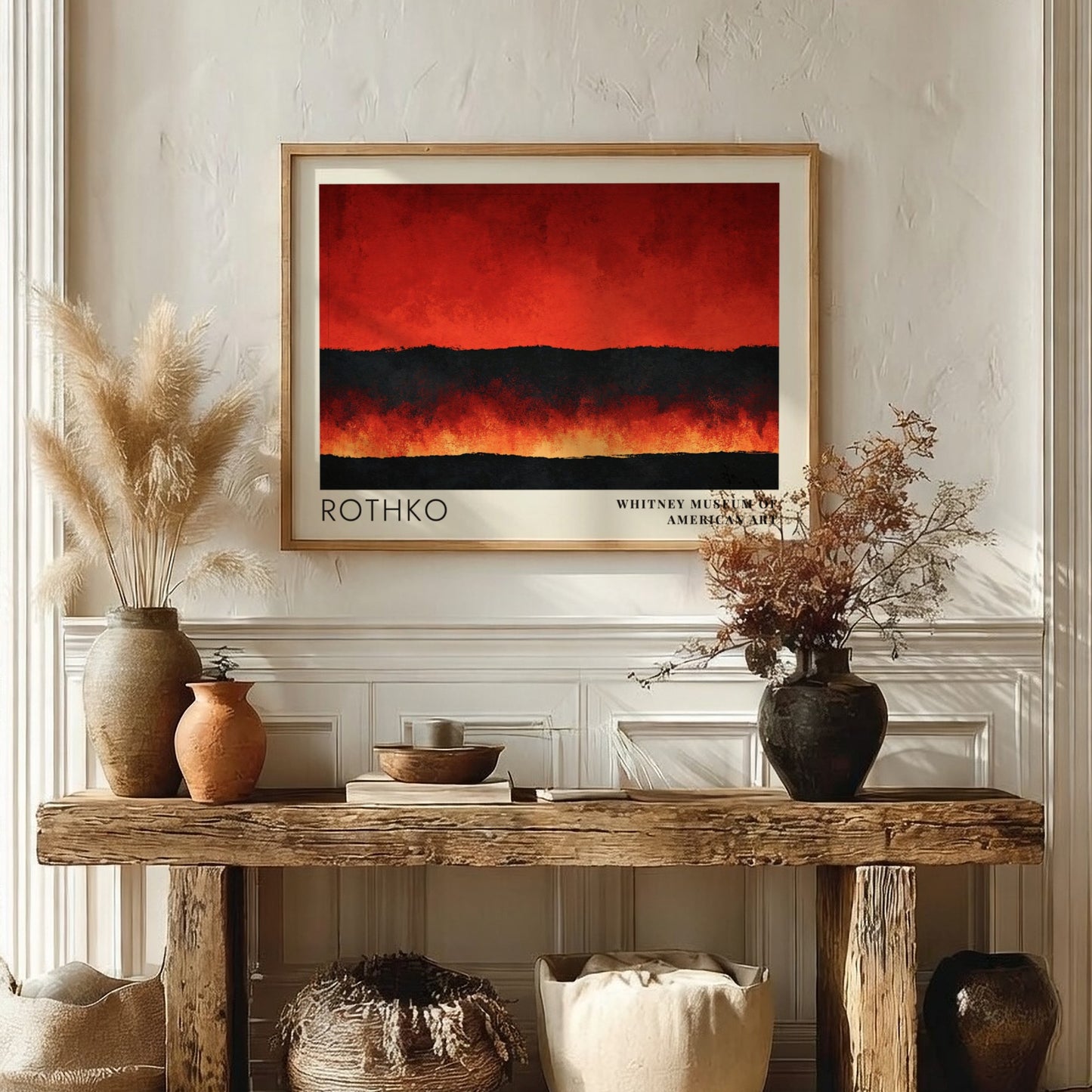 Wall art poster featuring Mark Rothko abstract red and black color field exhibition design.