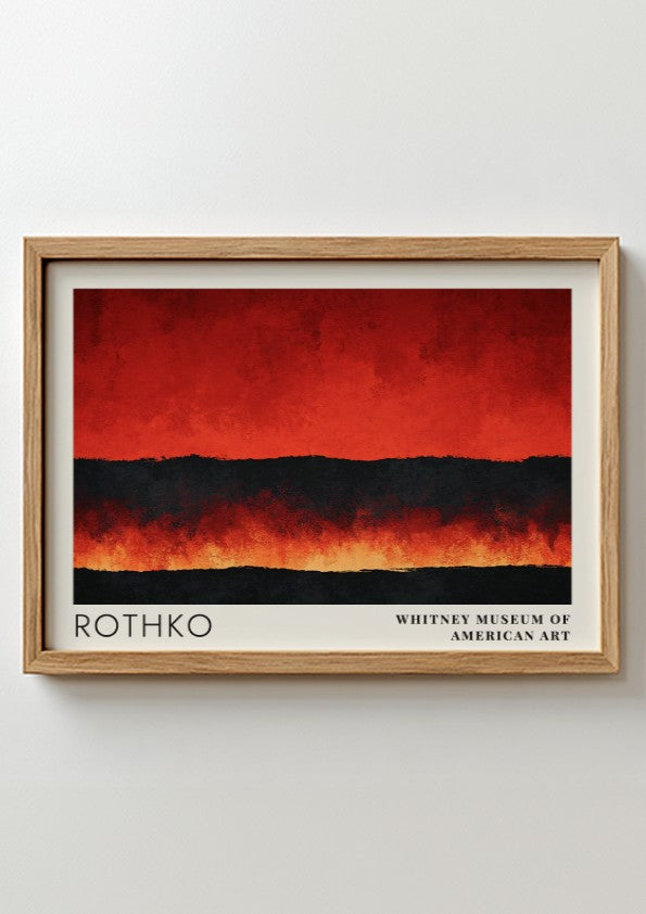 Wall art poster featuring Mark Rothko abstract red and black color field exhibition design.
