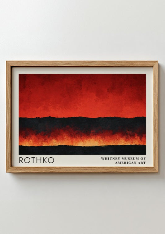 Wall art poster featuring Mark Rothko abstract red and black color field exhibition design.