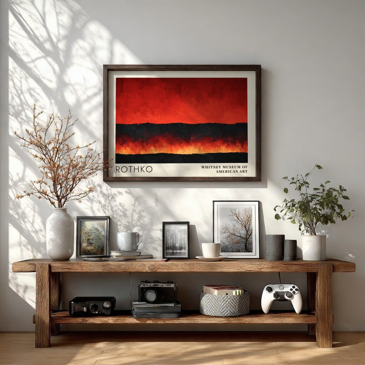 Wall art poster featuring Mark Rothko abstract red and black color field exhibition design.