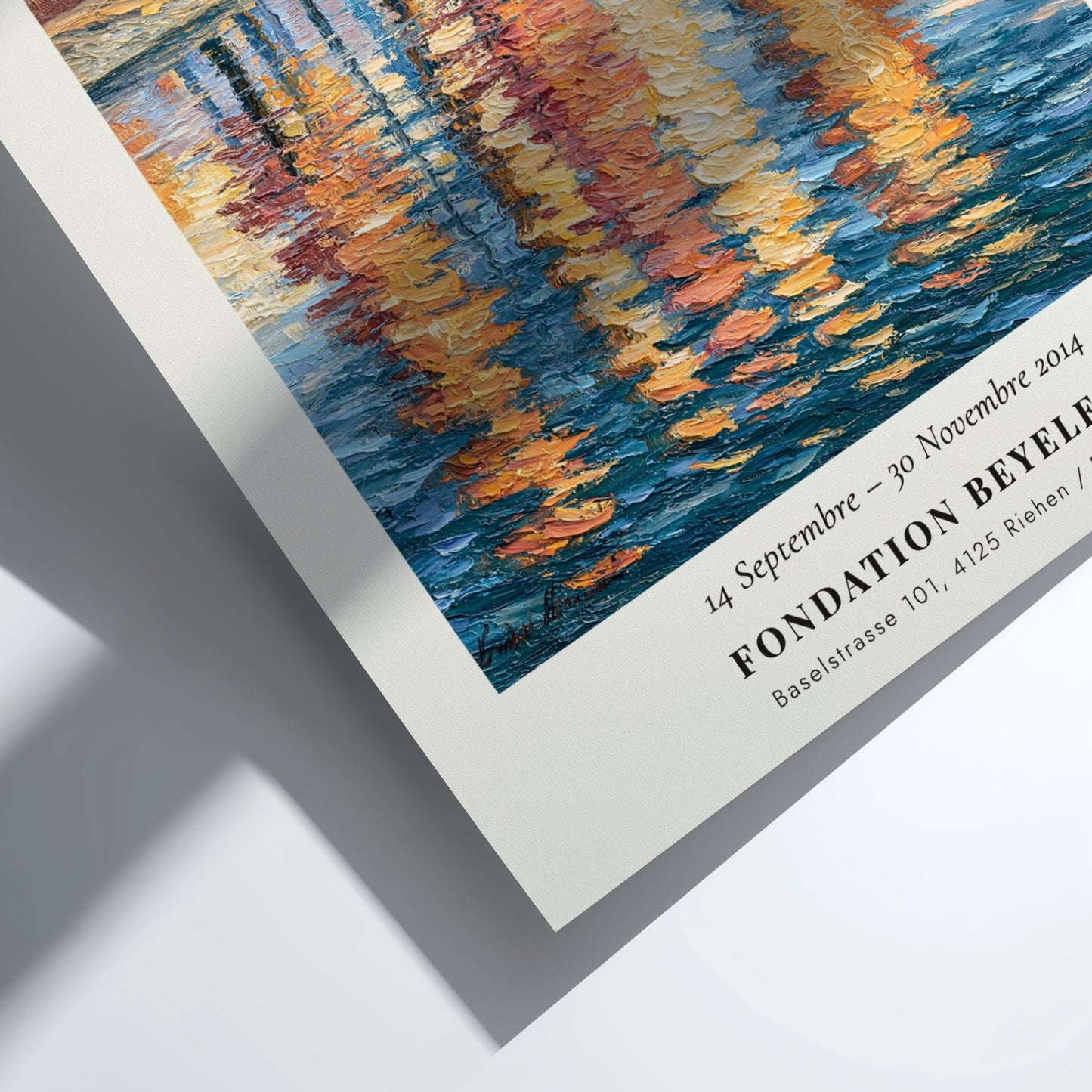 Monet inspired poster featuring autumn river reflections in vibrant colors
