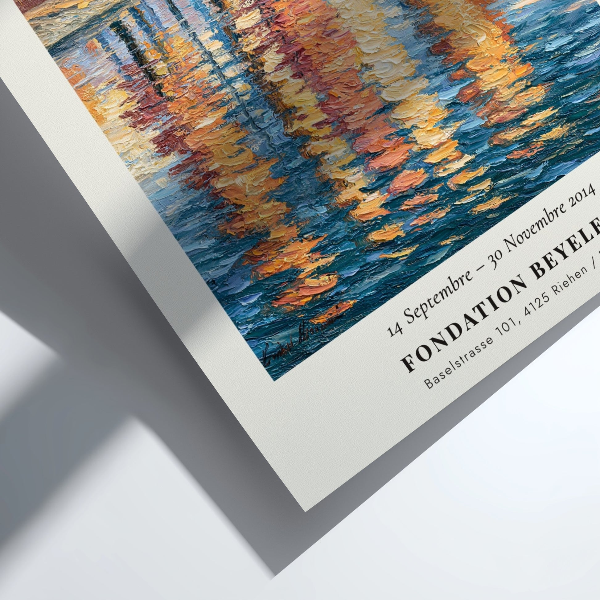 Monet inspired poster featuring autumn river reflections in vibrant colors