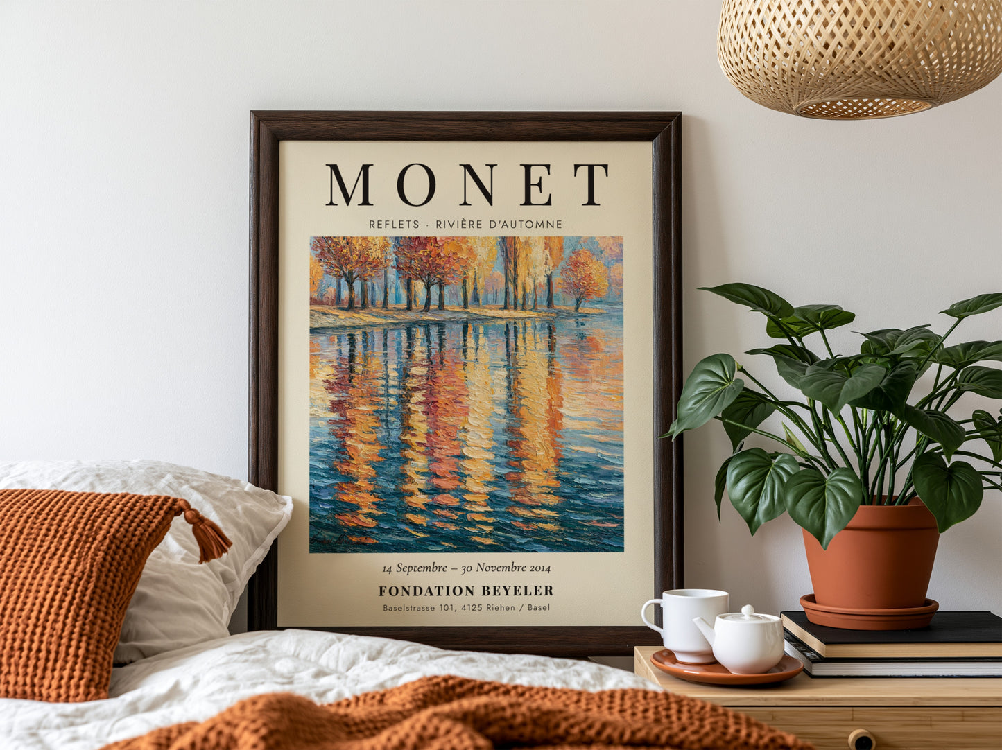 Monet inspired poster featuring autumn river reflections in vibrant colors