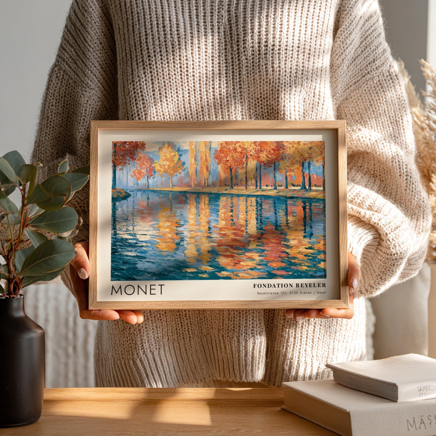 Wall art print of Monet's 'Reflets - Rivière d'Automne' featuring autumn colors and serene water reflections