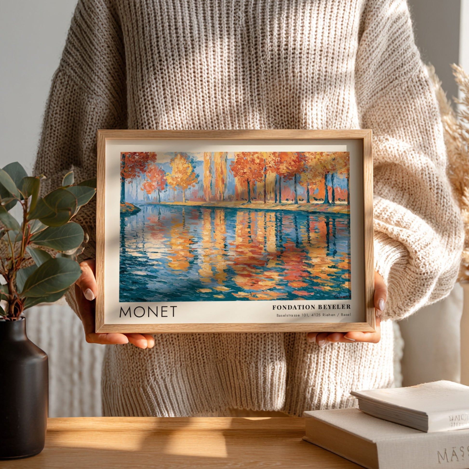 Wall art print of Monet's 'Reflets - Rivière d'Automne' featuring autumn colors and serene water reflections