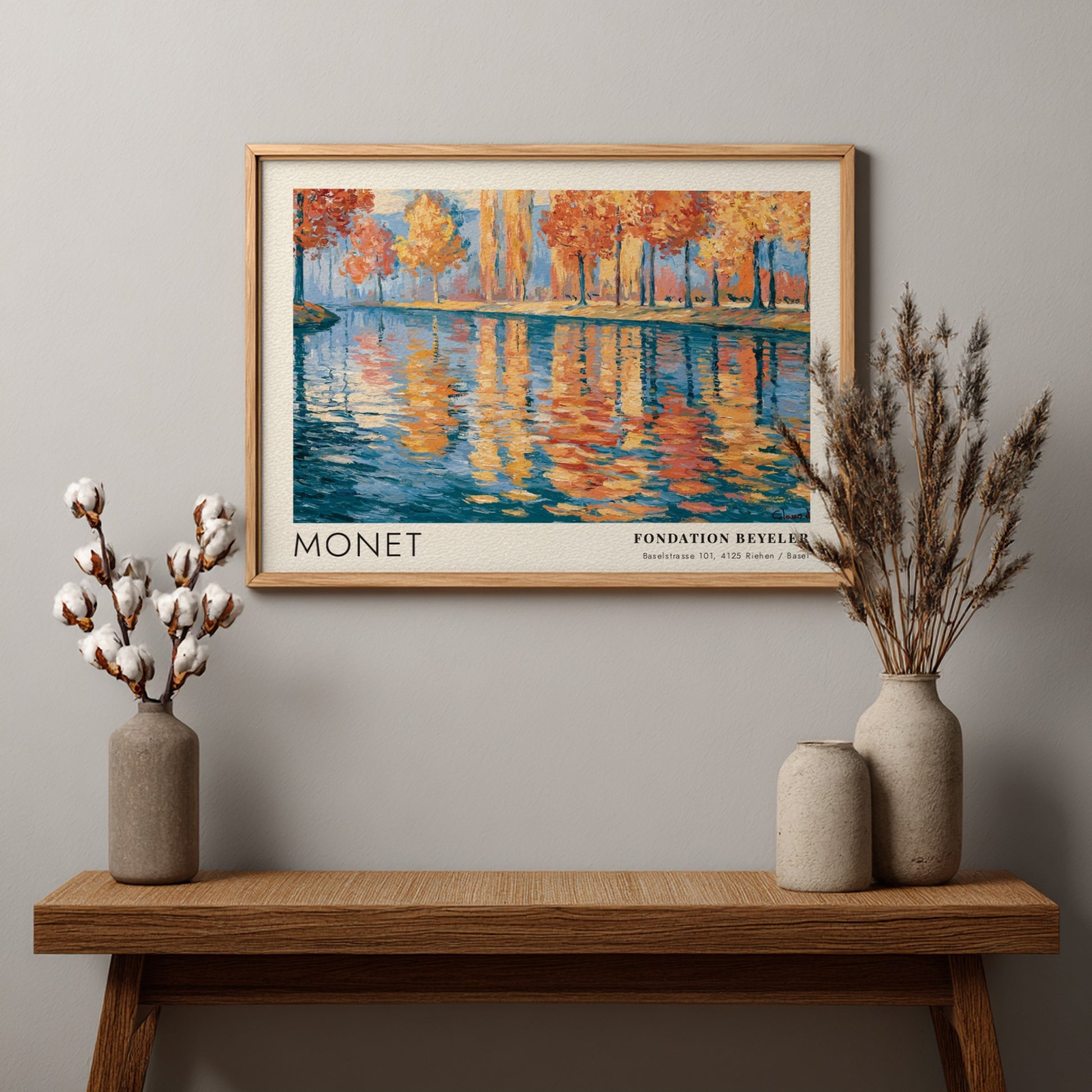 Wall art print of Monet's 'Reflets - Rivière d'Automne' featuring autumn colors and serene water reflections