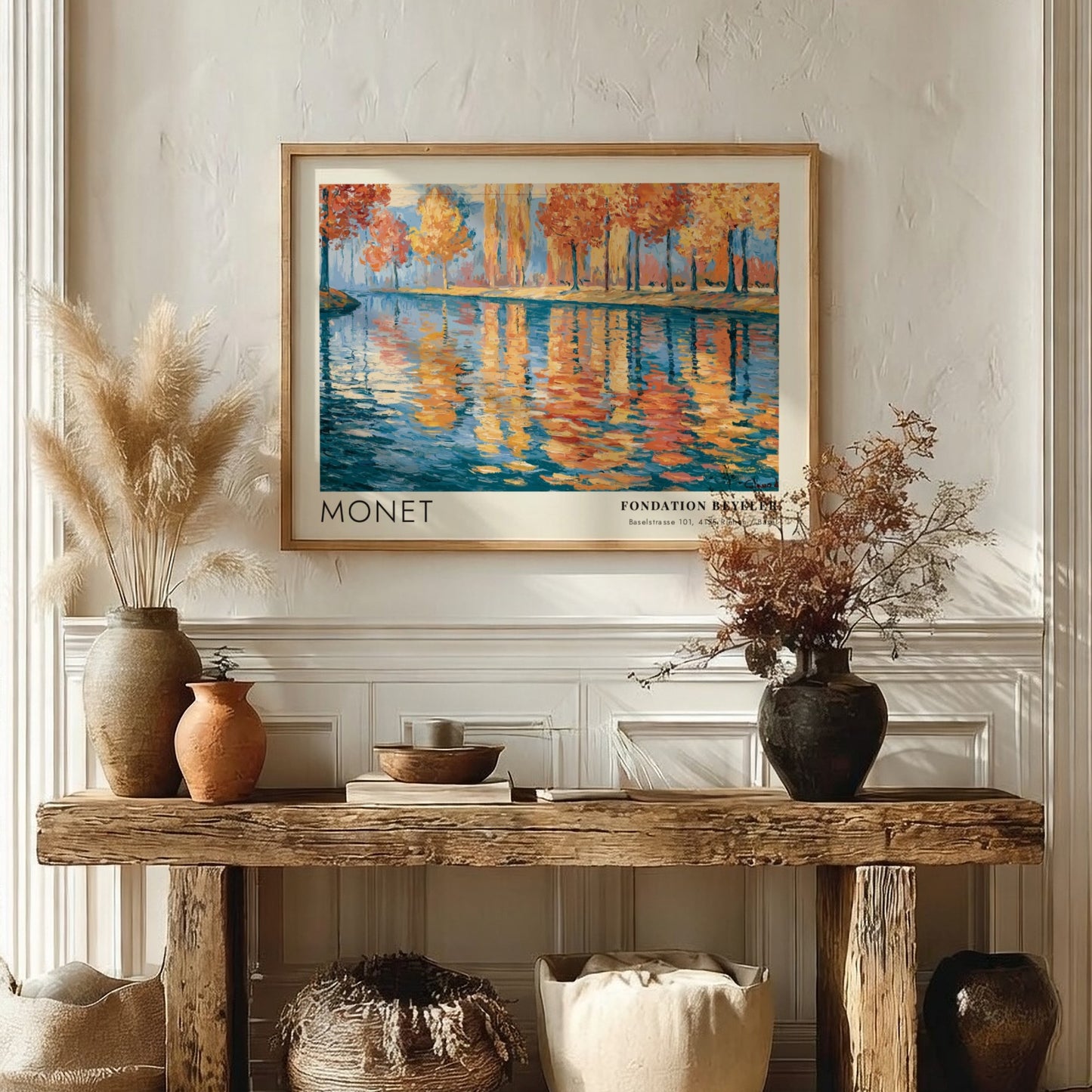 Wall art print of Monet's 'Reflets - Rivière d'Automne' featuring autumn colors and serene water reflections