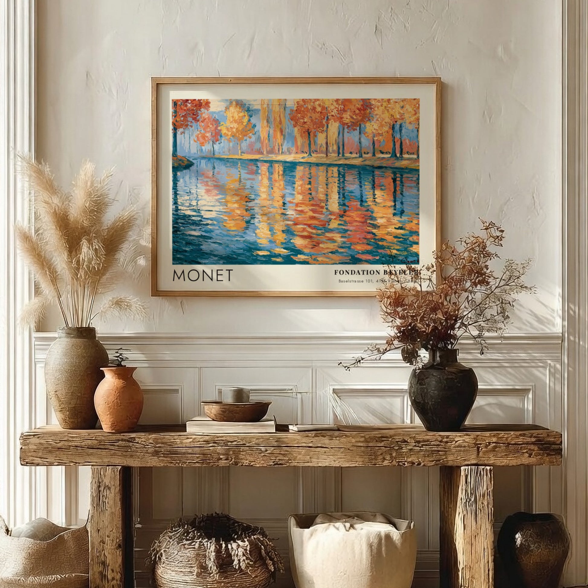 Wall art print of Monet's 'Reflets - Rivière d'Automne' featuring autumn colors and serene water reflections