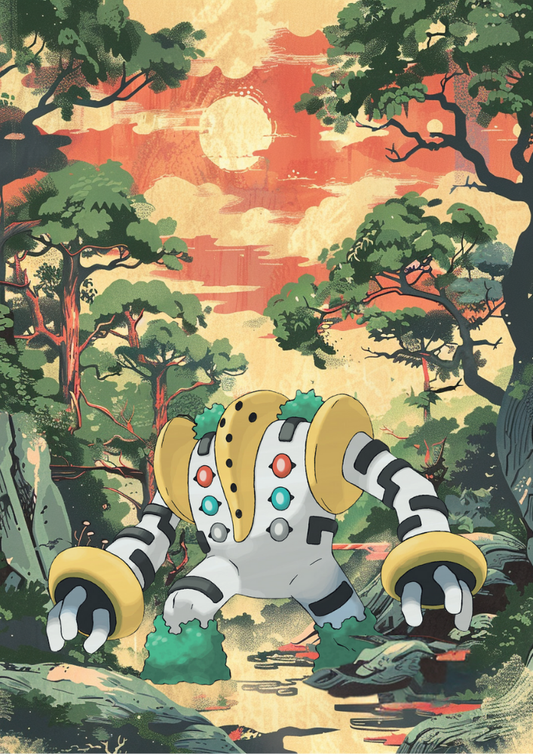 Regigigas Poster: Japanese Style Legendary Pokemon Inspired Anime Artwork, Pokemon TCG Regigigas