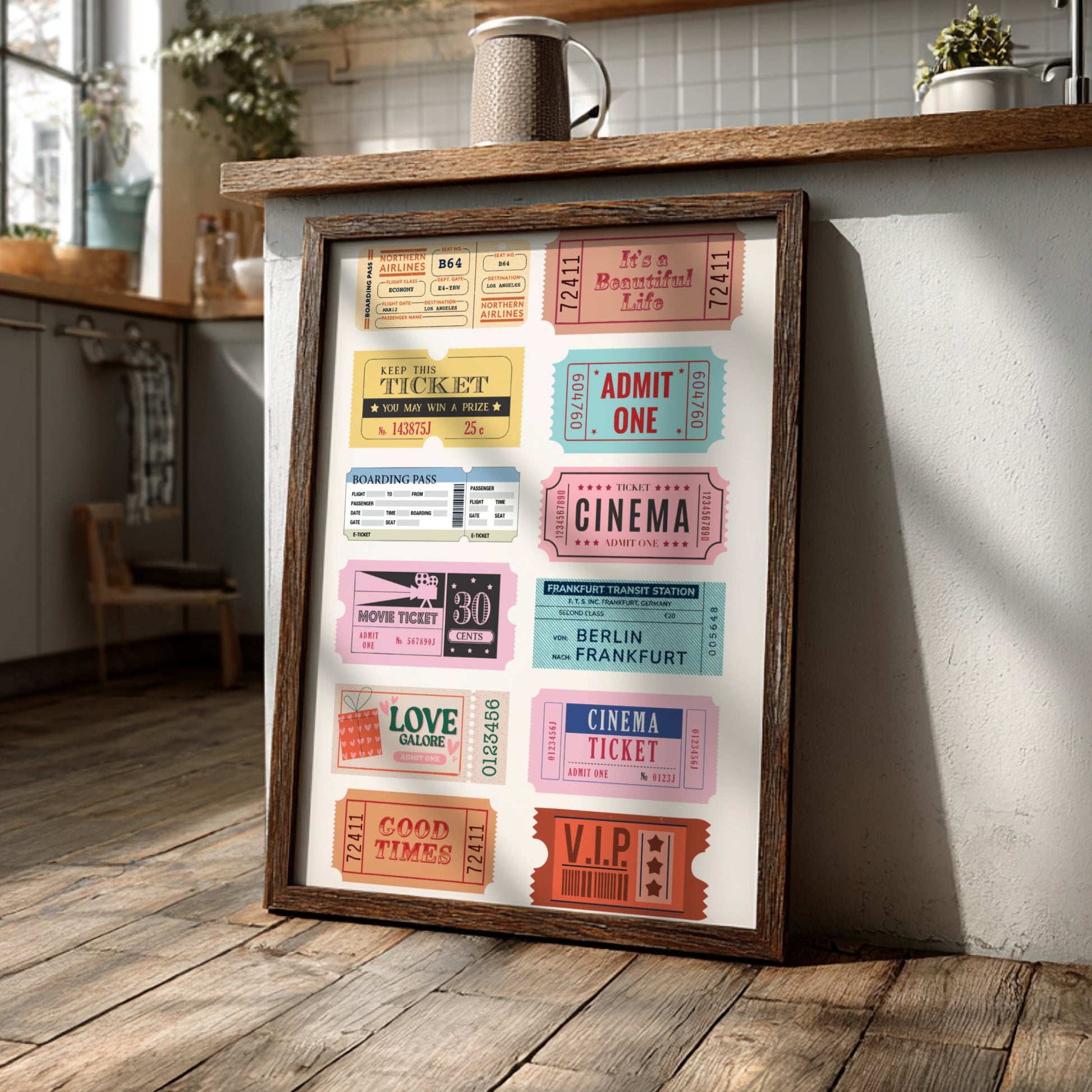 Vintage Cinematography Modern Art - The Retro Cinema Tickets Wall Print