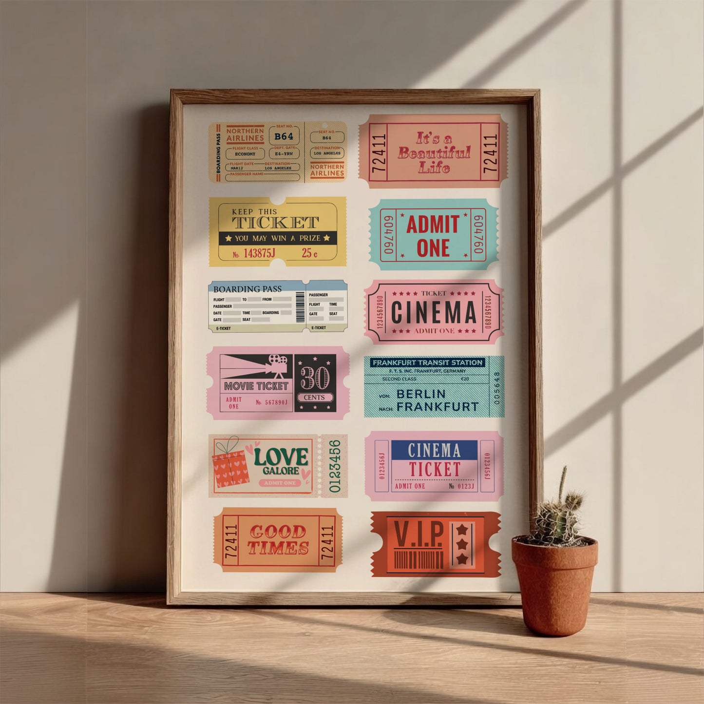Vintage Cinematography Modern Art - The Retro Cinema Tickets Wall Print