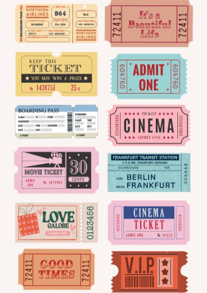 Vintage Cinematography Modern Art - The Retro Cinema Tickets Wall Print