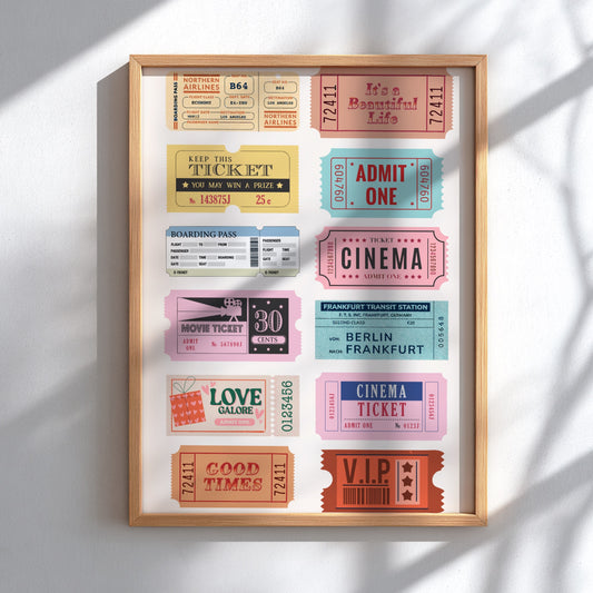 Vintage Cinematography Modern Art - The Retro Cinema Tickets Wall Print