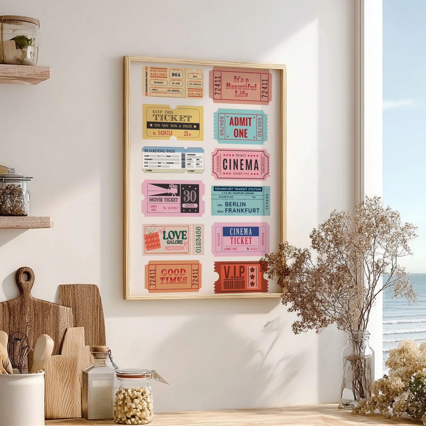 Vintage Cinematography Modern Art - The Retro Cinema Tickets Wall Print