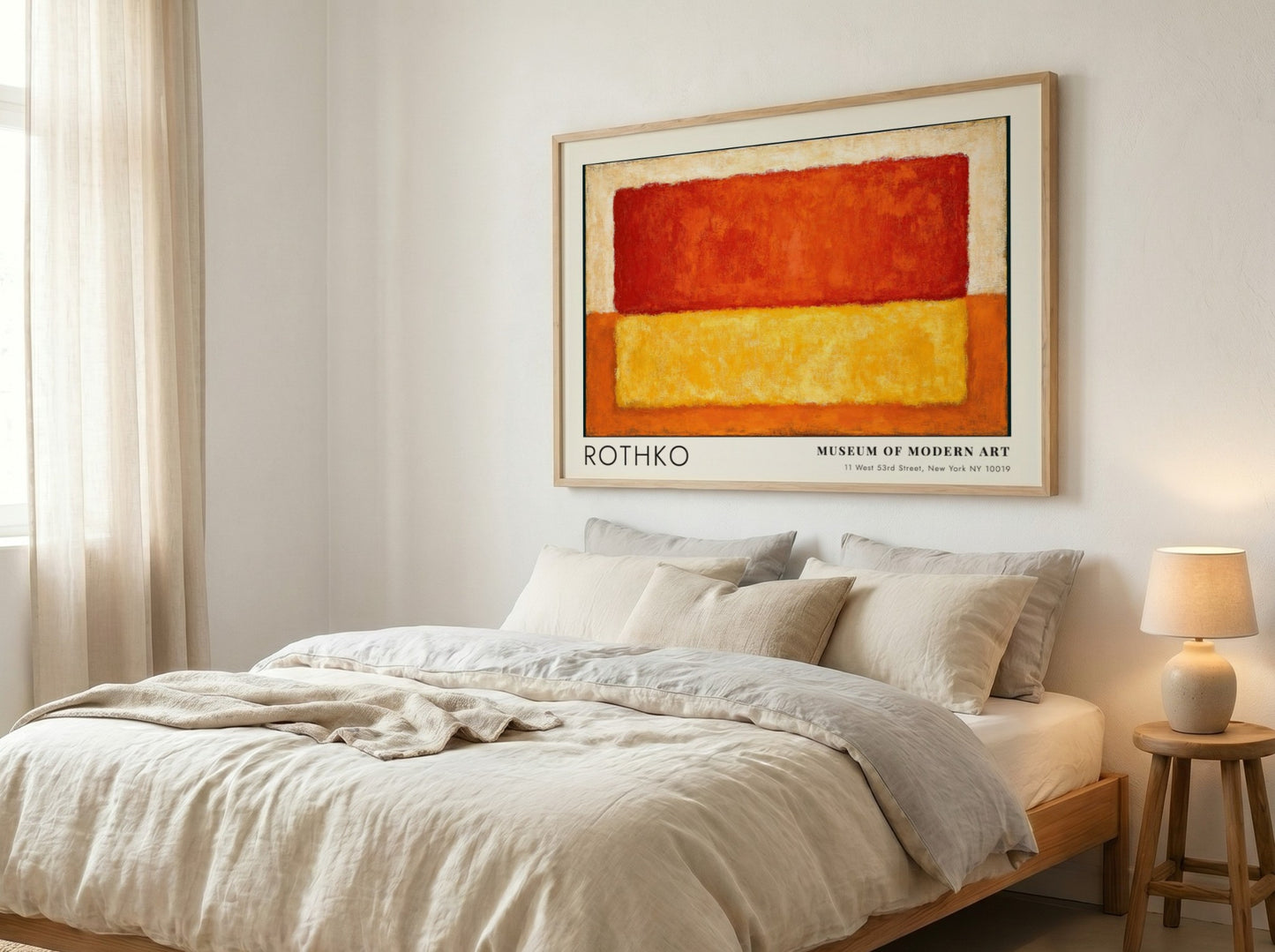 Wall art poster featuring Mark Rothko Retrospective Multiforms with warm red and yellow blocks.