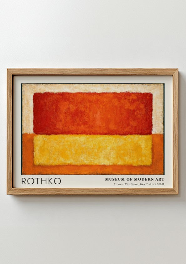 Wall art poster featuring Mark Rothko Retrospective Multiforms with warm red and yellow blocks.