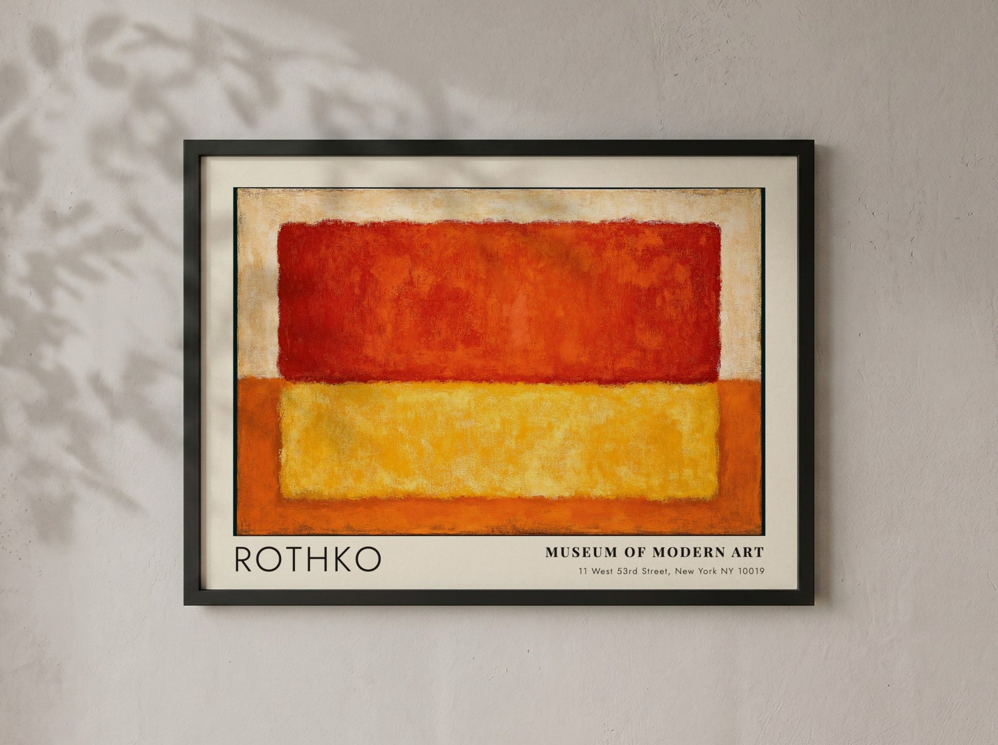 Wall art poster featuring Mark Rothko Retrospective Multiforms with warm red and yellow blocks.