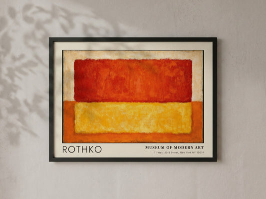 Wall art poster featuring Mark Rothko Retrospective Multiforms with warm red and yellow blocks.