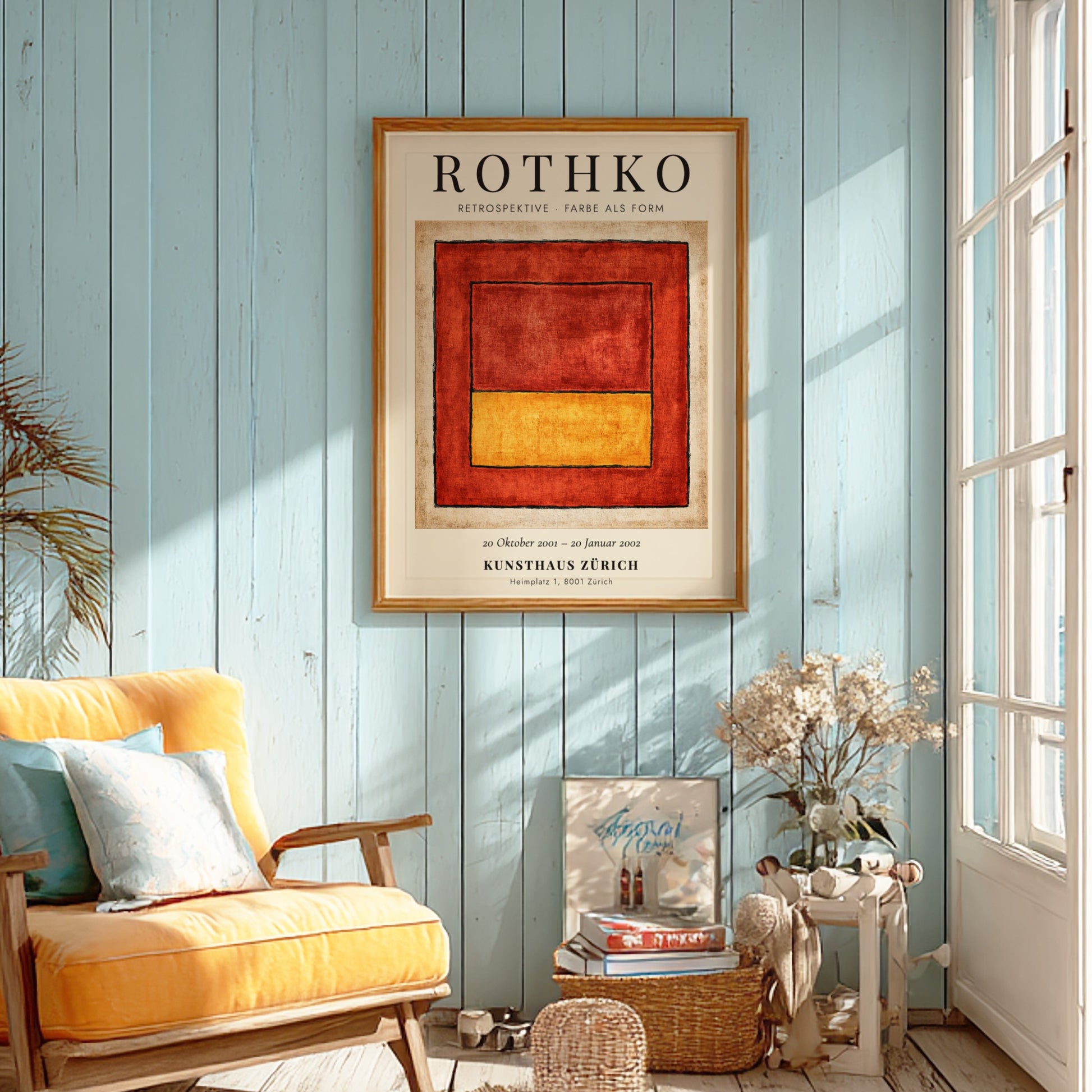 Wall art poster featuring Mark Rothko Retrospektive Farbe als Form with red and yellow.