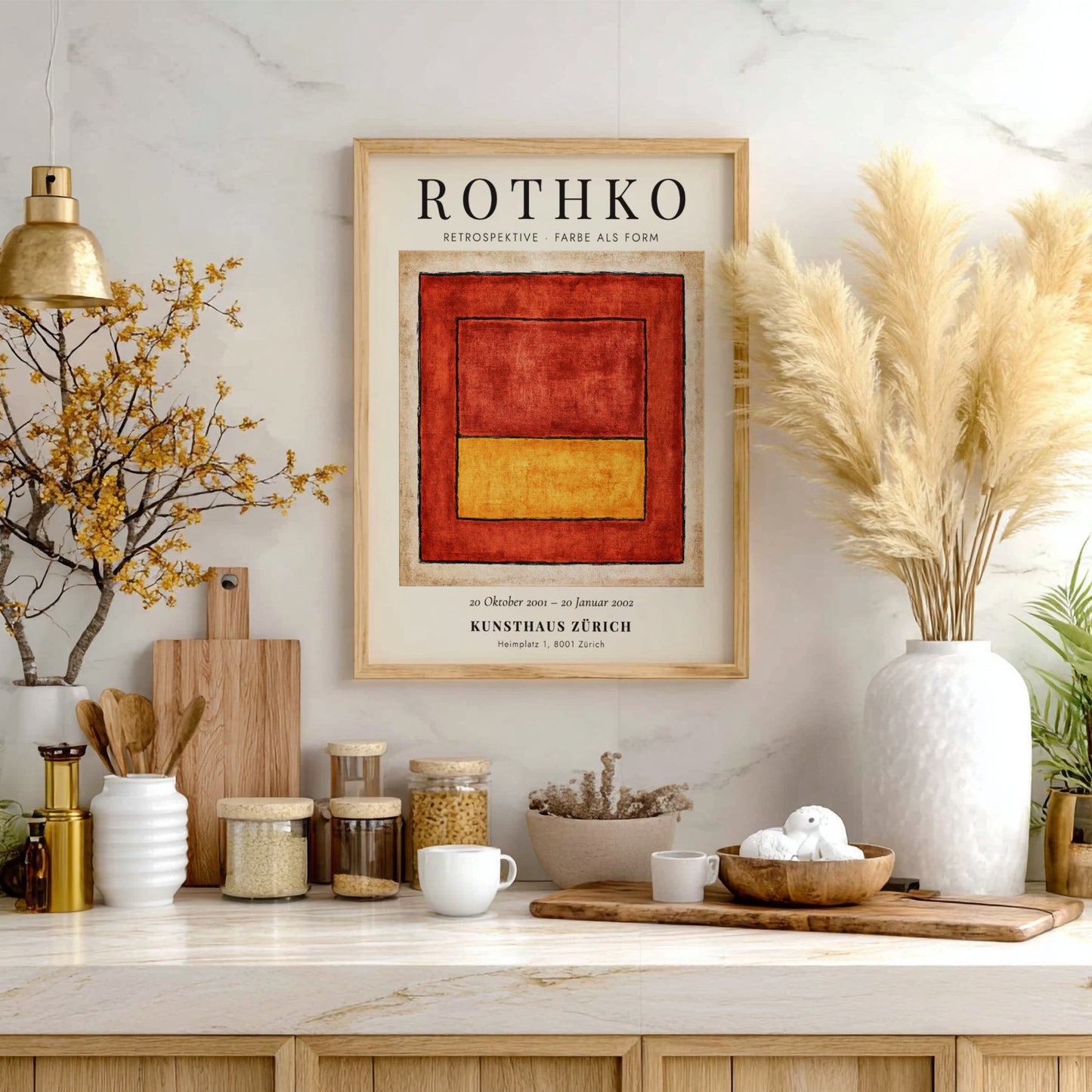 Wall art poster featuring Mark Rothko Retrospektive Farbe als Form with red and yellow.