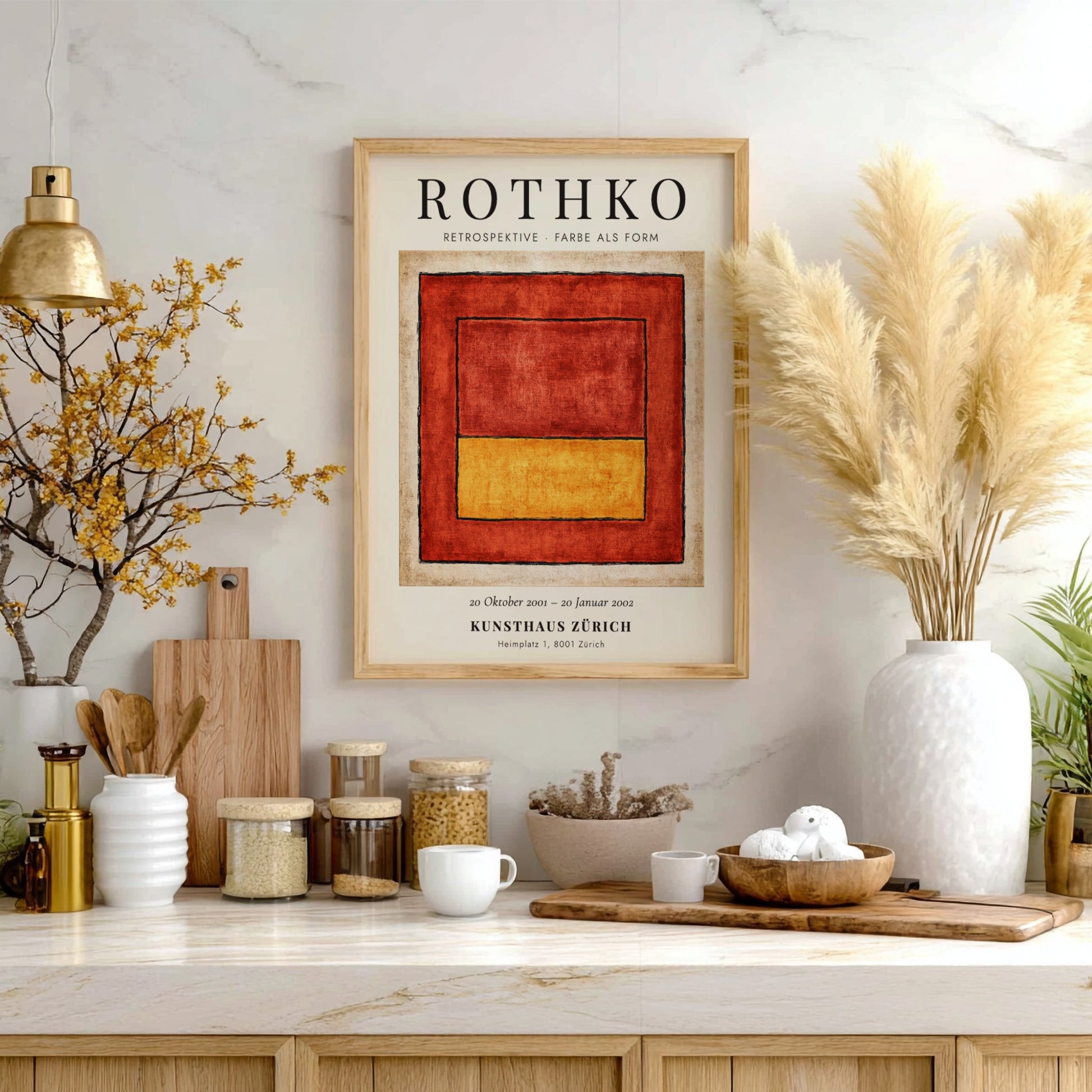 Wall art poster featuring Mark Rothko Retrospektive Farbe als Form with red and yellow.