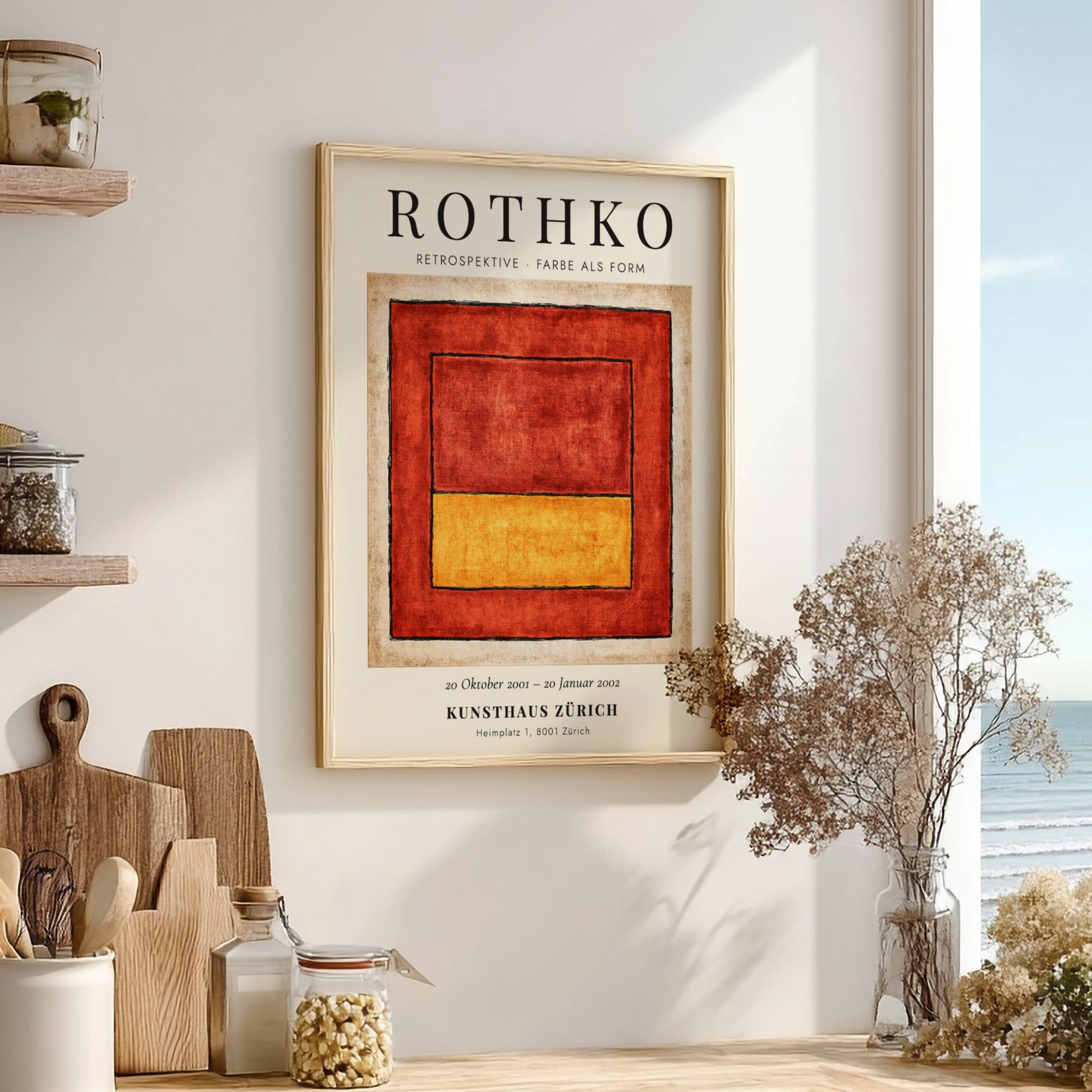 Wall art poster featuring Mark Rothko Retrospektive Farbe als Form with red and yellow.