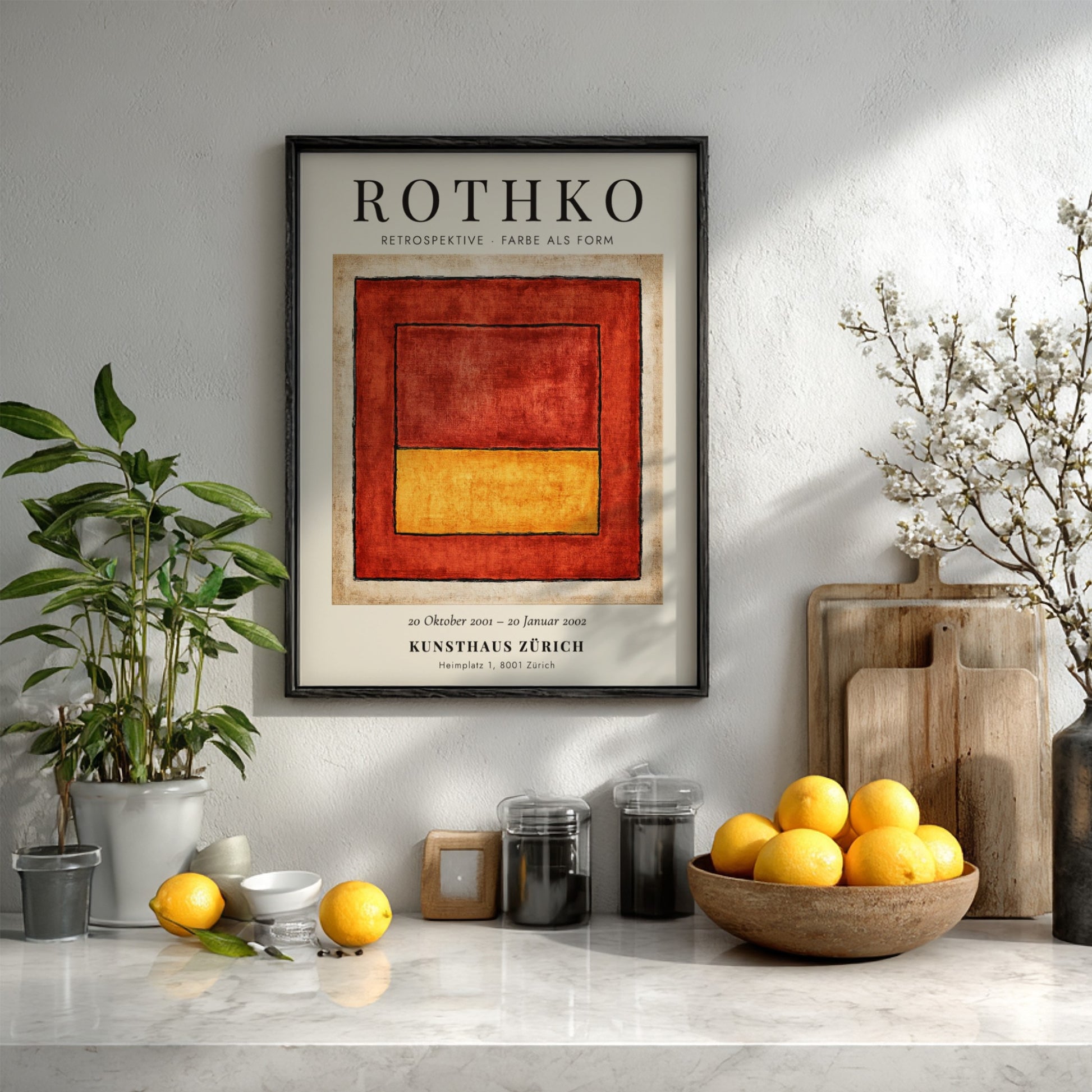Wall art poster featuring Mark Rothko Retrospektive Farbe als Form with red and yellow.