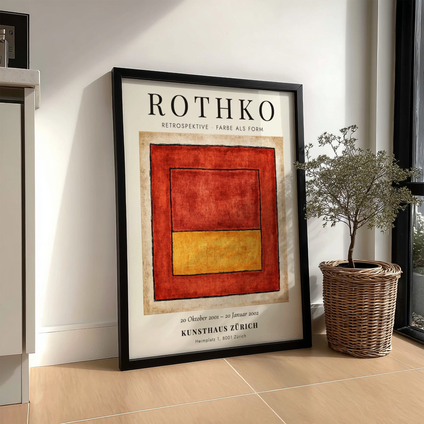 Wall art poster featuring Mark Rothko Retrospektive Farbe als Form with red and yellow.