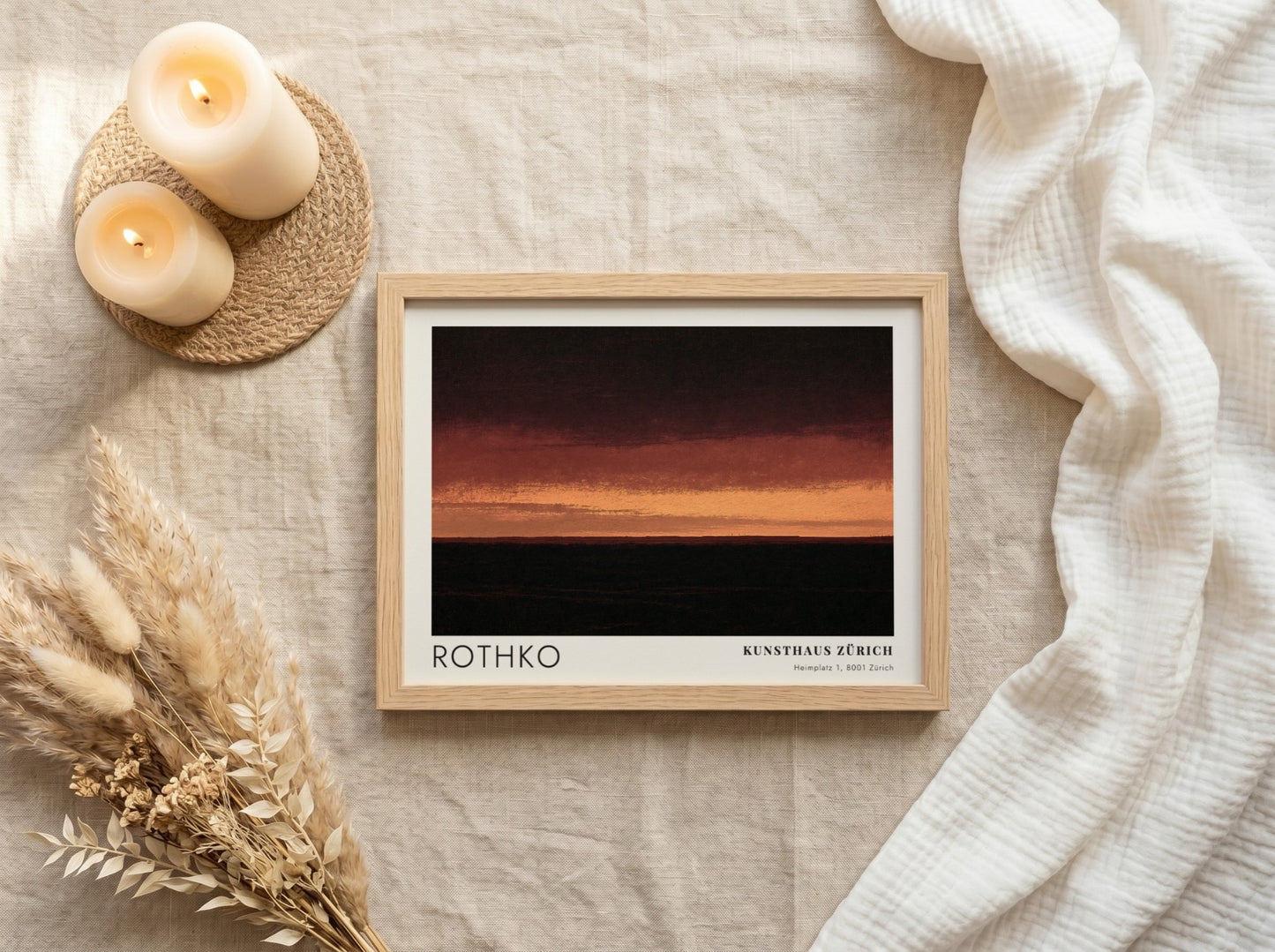 Wall art poster featuring a Mark Rothko abstract landscape with dark charcoal and orange.