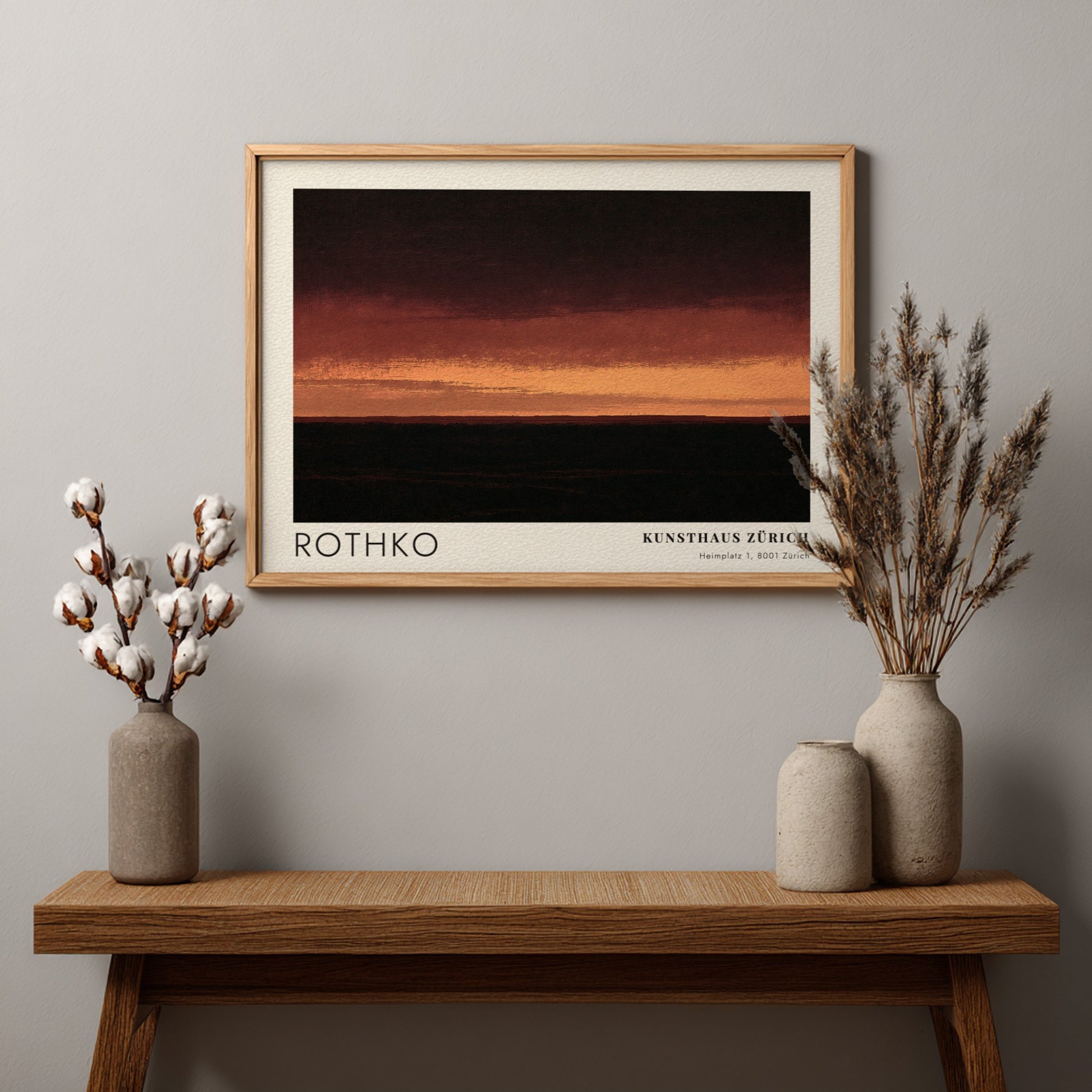 Wall art poster featuring a Mark Rothko abstract landscape with dark charcoal and orange.