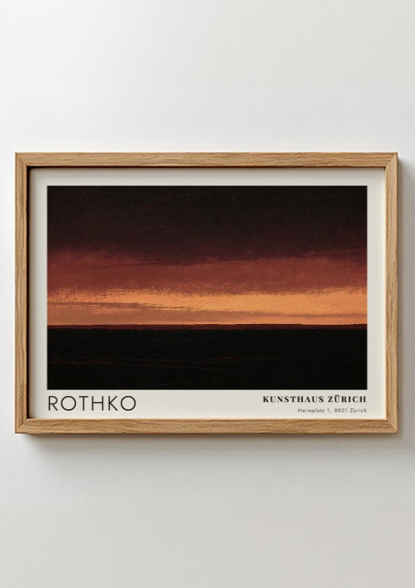 Wall art poster featuring a Mark Rothko abstract landscape with dark charcoal and orange.