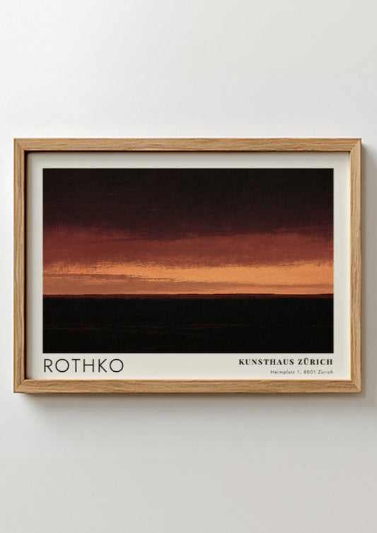 Wall art poster featuring a Mark Rothko abstract landscape with dark charcoal and orange.