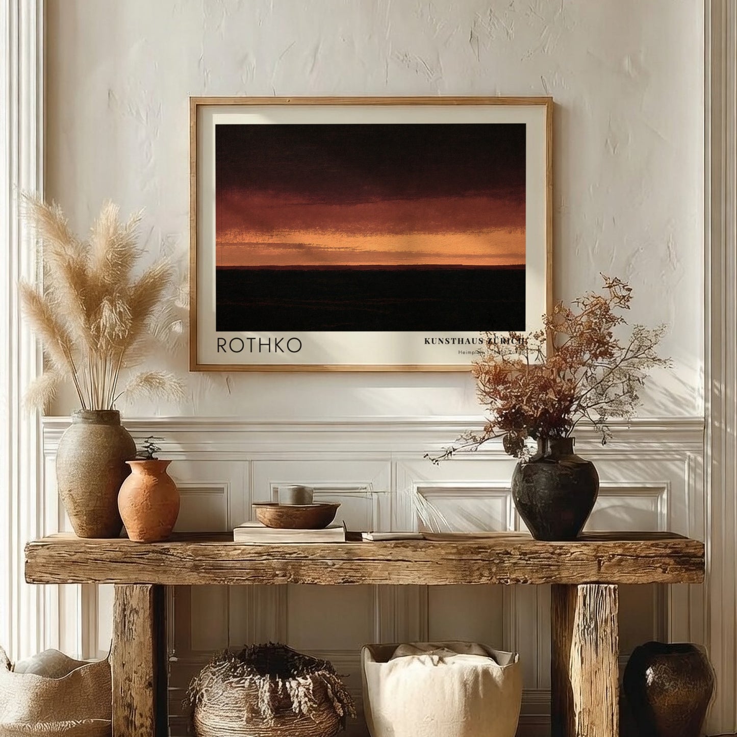 Wall art poster featuring a Mark Rothko abstract landscape with dark charcoal and orange.