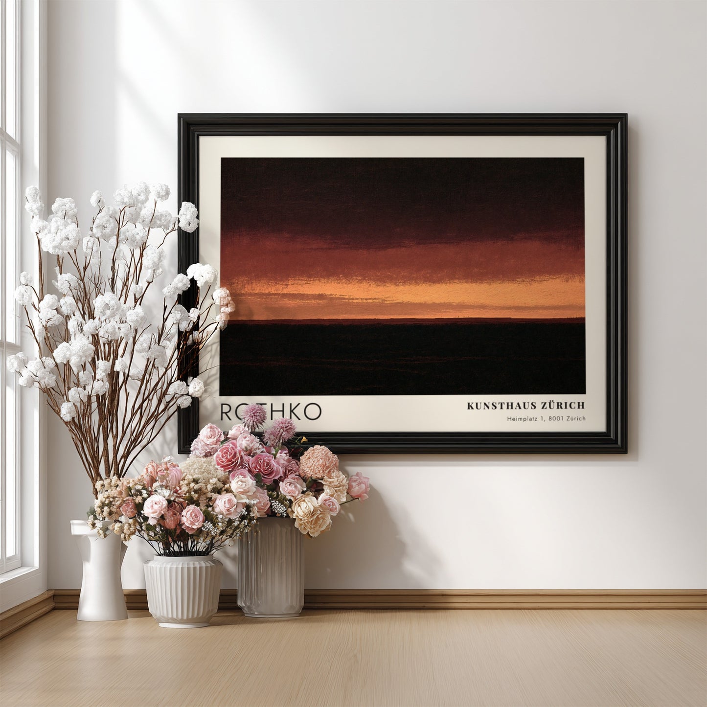 Wall art poster featuring a Mark Rothko abstract landscape with dark charcoal and orange.