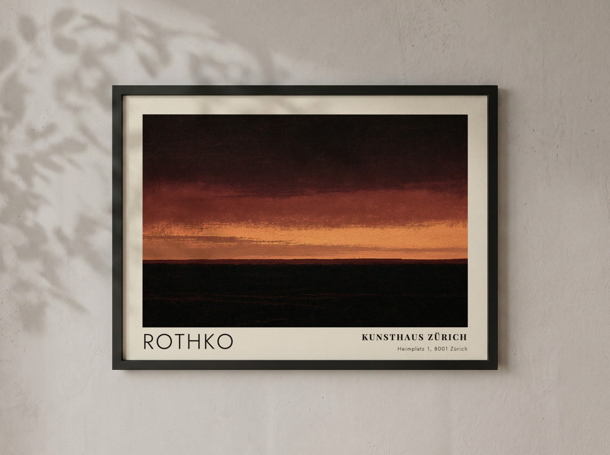 Wall art poster featuring a Mark Rothko abstract landscape with dark charcoal and orange.