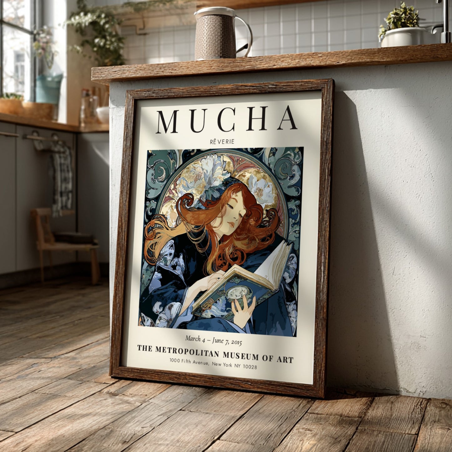 Reverie poster featuring Alphonse Mucha's art style with flowing lines and rich colors