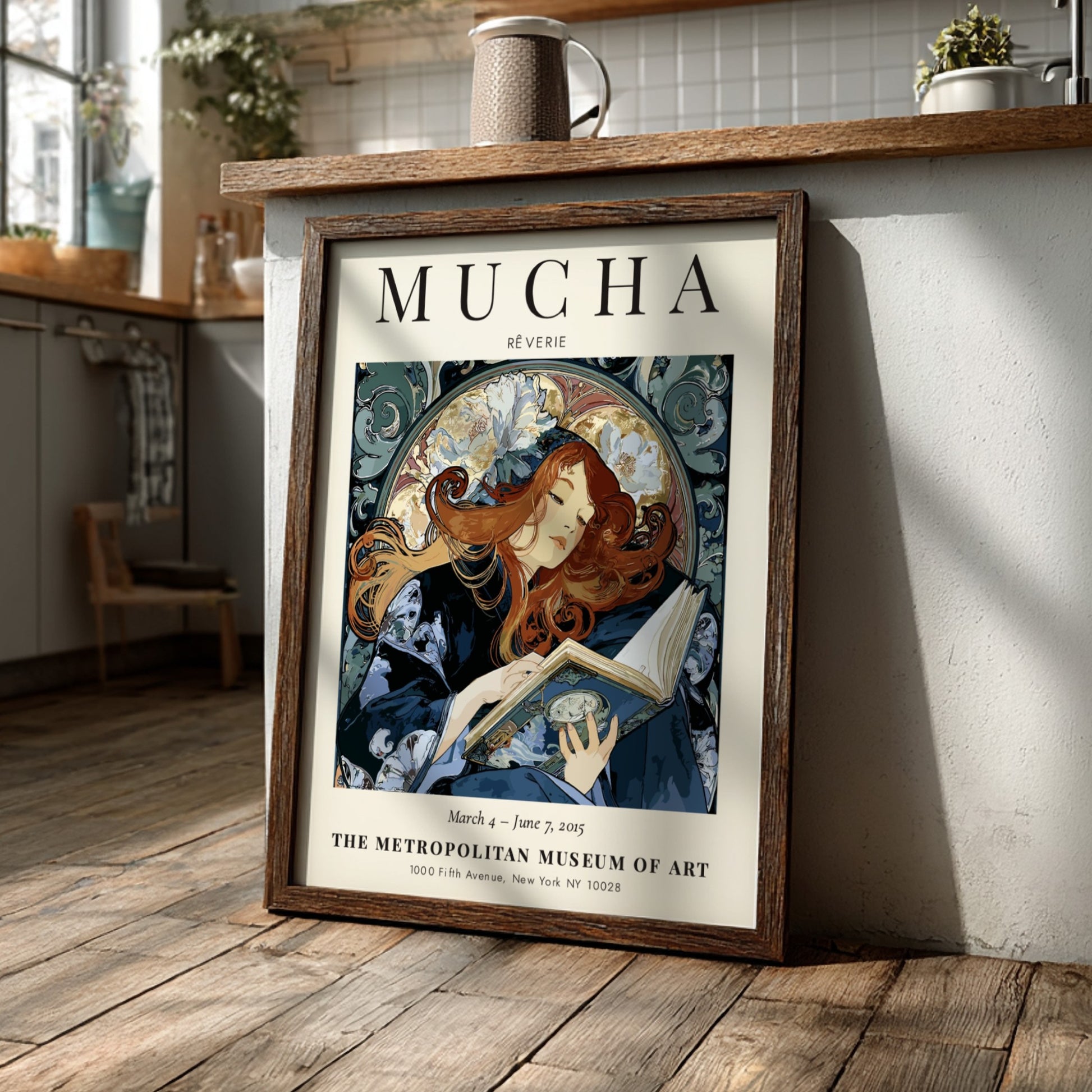 Reverie poster featuring Alphonse Mucha's art style with flowing lines and rich colors