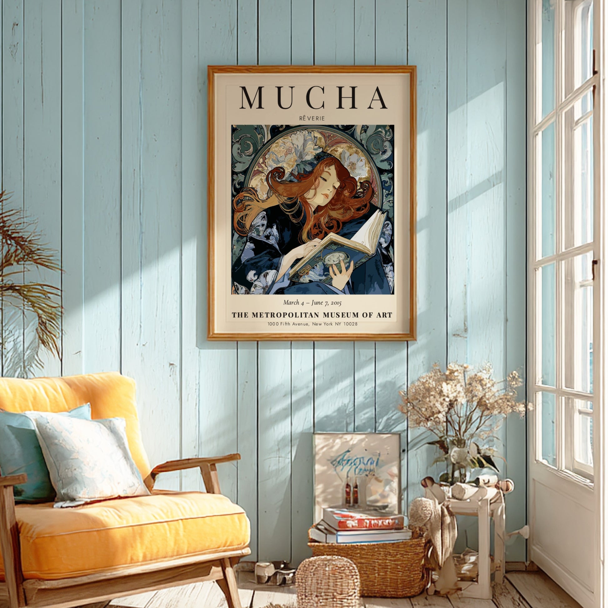 Reverie poster featuring Alphonse Mucha's art style with flowing lines and rich colors