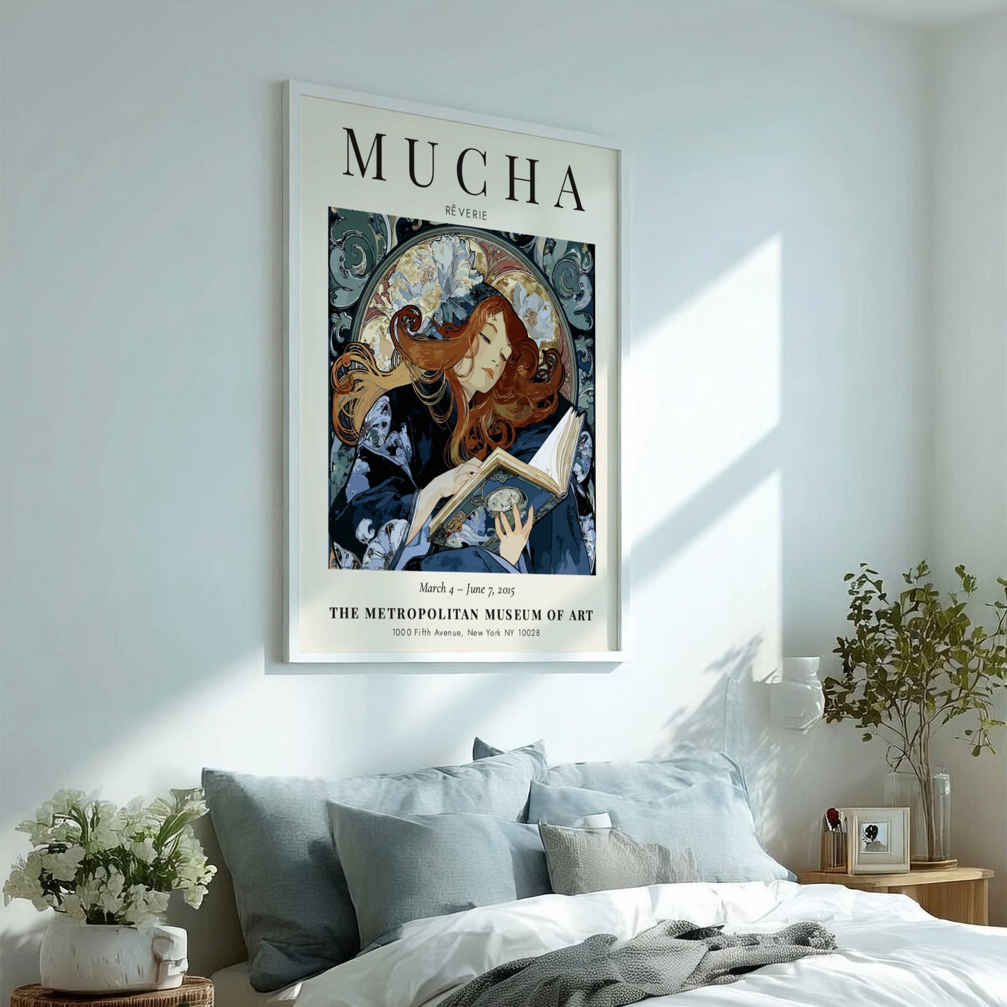 Reverie poster featuring Alphonse Mucha's art style with flowing lines and rich colors