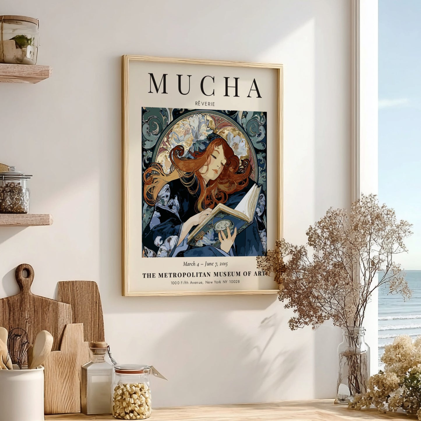 Reverie poster featuring Alphonse Mucha's art style with flowing lines and rich colors