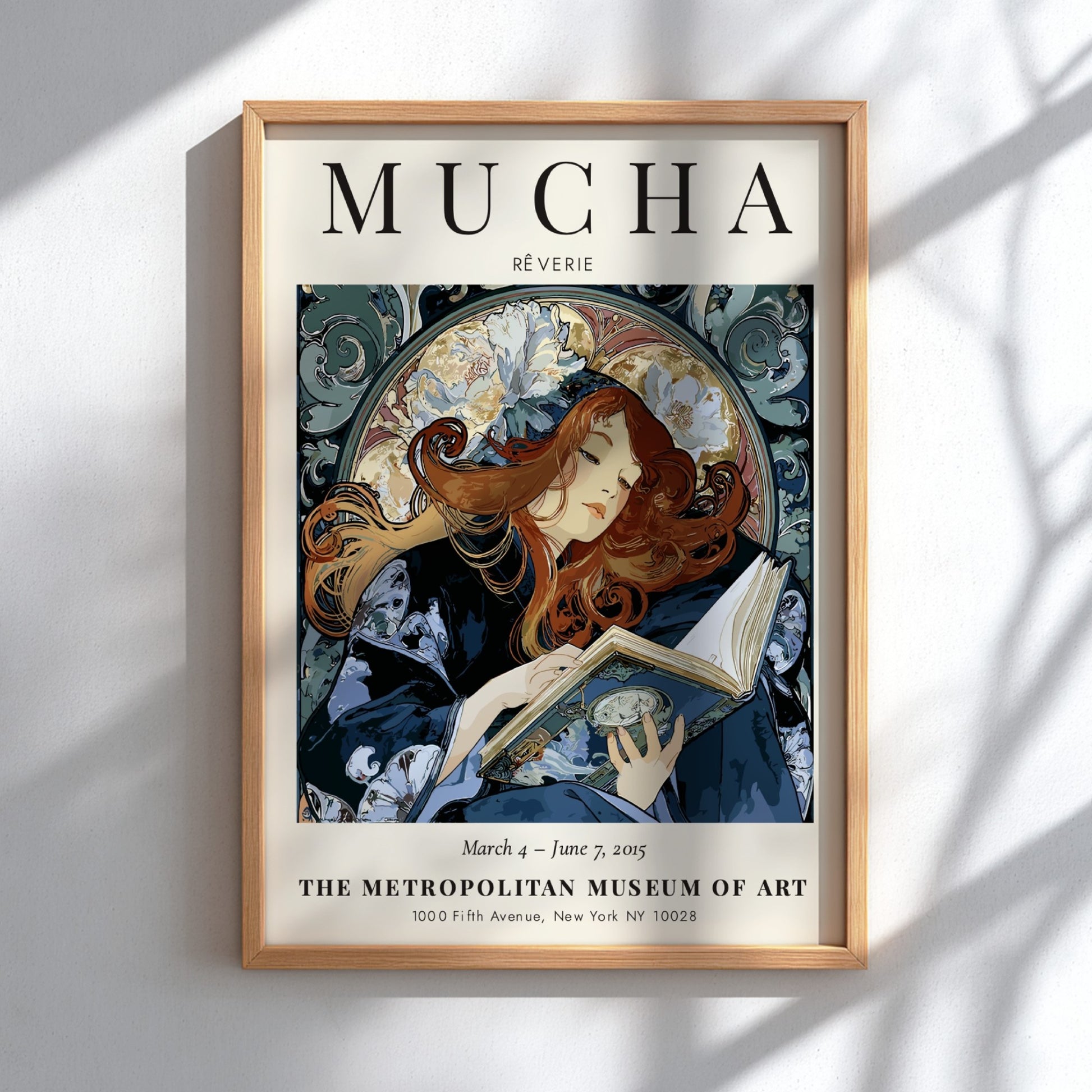 Reverie poster featuring Alphonse Mucha's art style with flowing lines and rich colors
