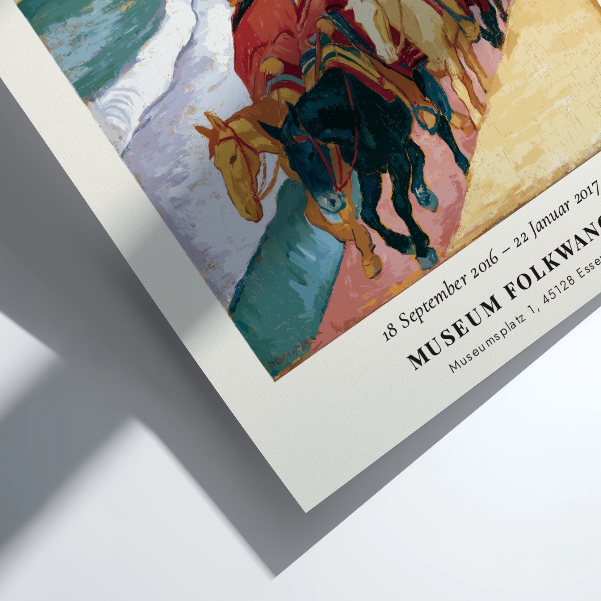 Gauguin exhibition poster featuring Riders on the Beach with vibrant colors and coastal scene