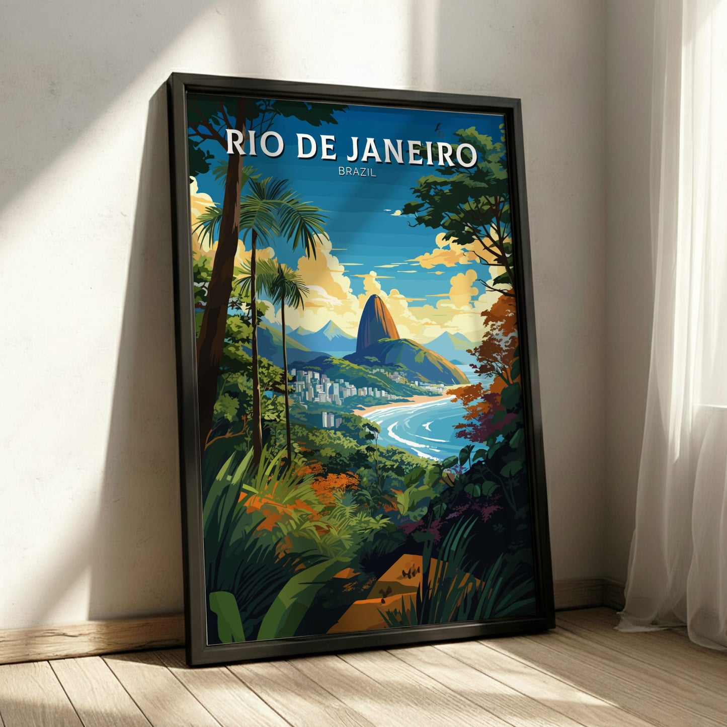 Rio De Janeiro Vintage Poster - Brazil Travel Art on a black frame 