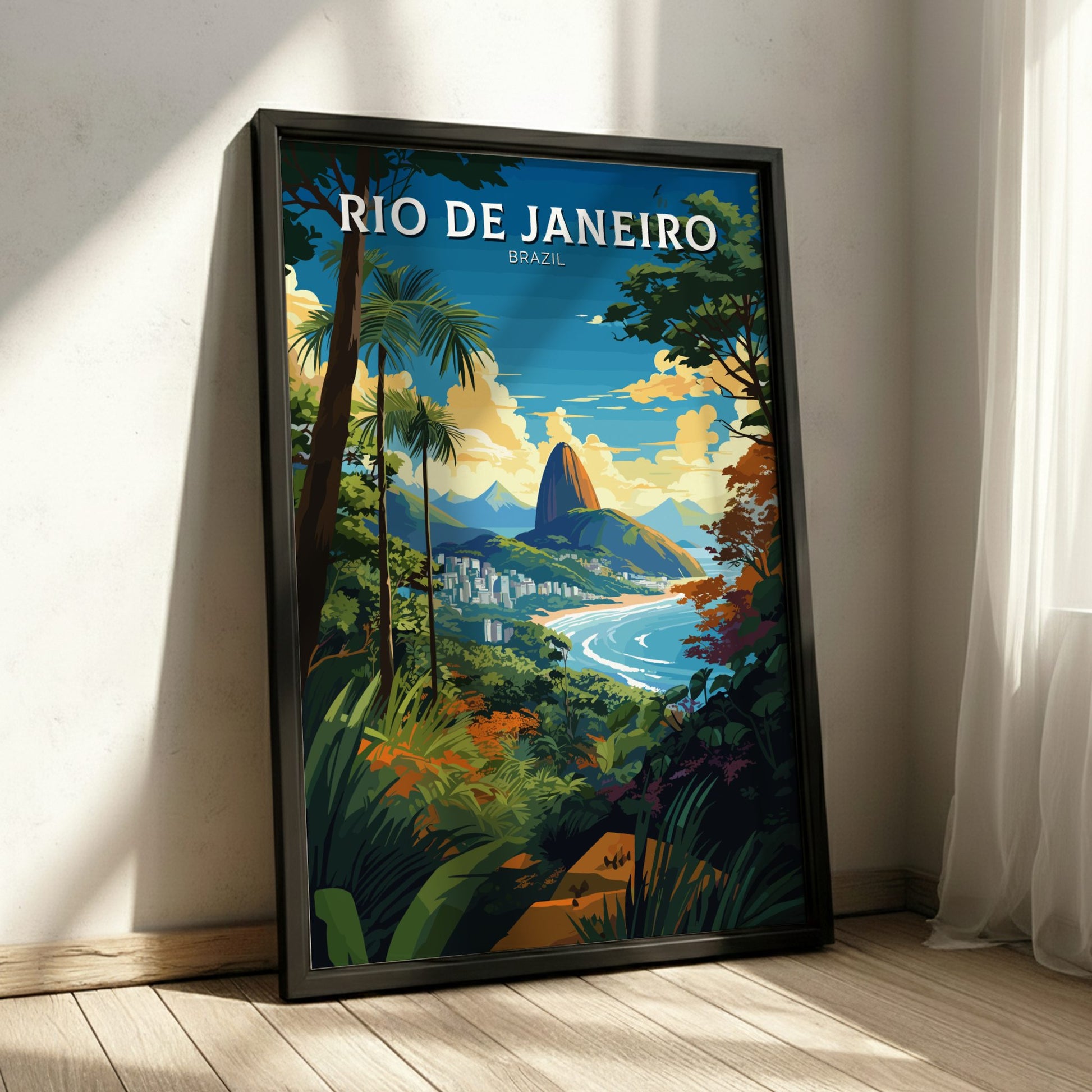 Rio De Janeiro Vintage Poster - Brazil Travel Art on a black frame 