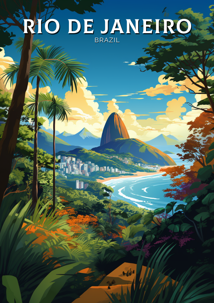 South America RIO DE JANEIRO VINTAGE POSTER - BRAZIL TRAVEL ART