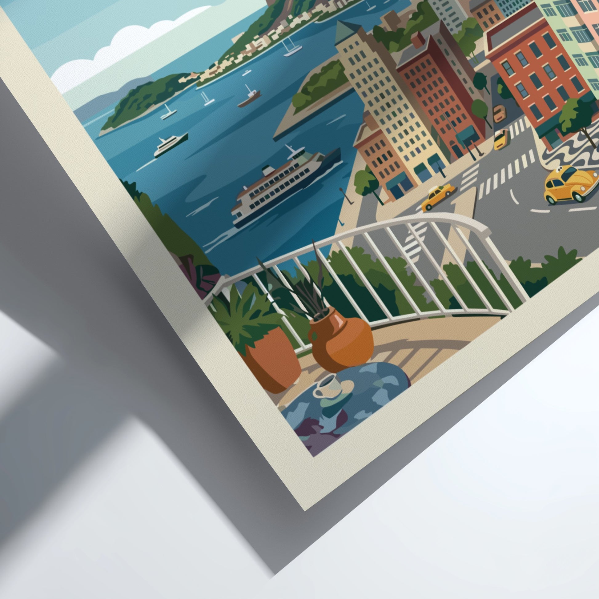 Vintage travel poster of Rio de Janeiro, Brazil, featuring Christ the Redeemer and city skyline.